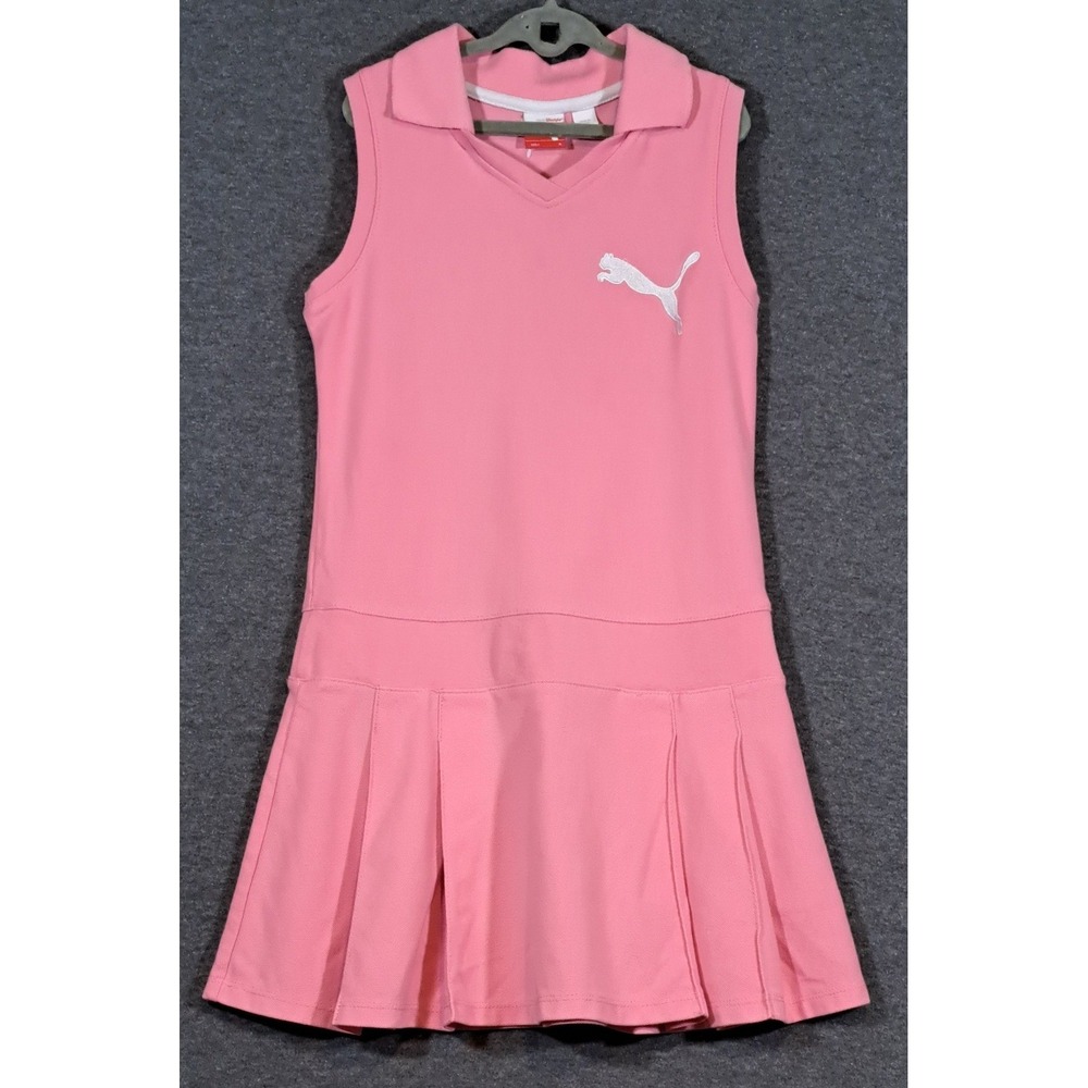 Puma Girls Pink Sleeveless Polo Dress Pleated Skirt Athletic Tennis Size M 10-12